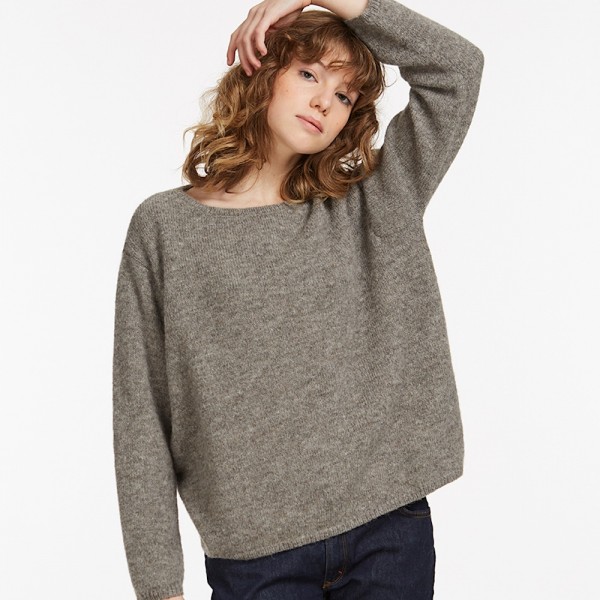 Überschnittener Alpaka-Pullover mit Rundhalsausschnitt von Les Racines du Ciel.