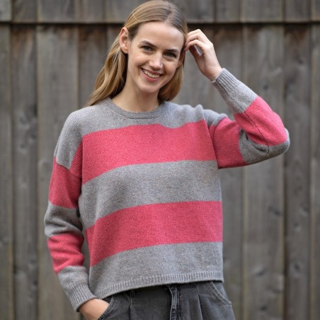 Breit gestreifter Geelong-Wollpullover aus der irischen Strick-Manufaktur Fisherman out of Ireland