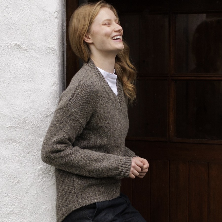 V neck fisherman sweater discount