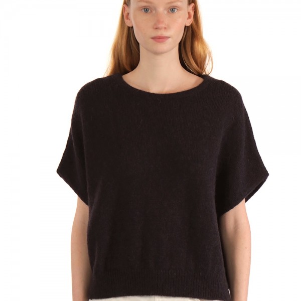 Leichter Kurzarm-Pullover aus 100% Alpaka von der französischen Marke LES RACINES DU CIEL