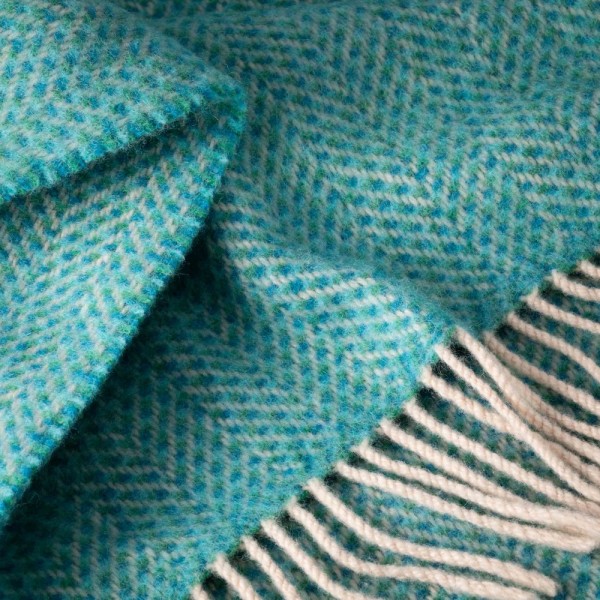 Green Aqua - Weiche Merino-Kaschmir Wolldecke aus Irland.