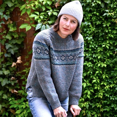 Kerniger Donegal Tweed Rundhalspullover mit Fairisle-Muster von FISHERMAN OUT OF IRELAND